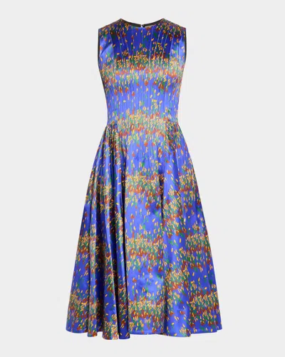 Jonathan Cohen Printed Silk Pintuck Midi Dress In Multi