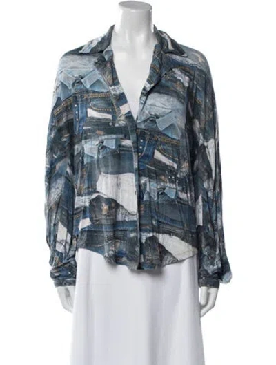 Pre-owned Jonathan Cohen Printed V-neck Blouse In Multi