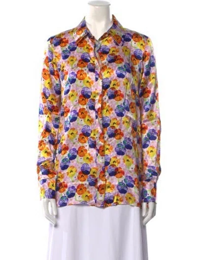 Pre-owned Jonathan Cohen Silk Floral Print Button-up Top In Multi