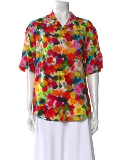 Pre-owned Jonathan Cohen Silk Floral Print Button-up Top In Multi