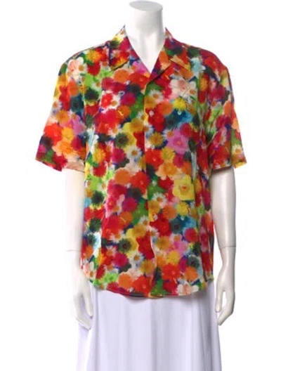 Pre-owned Jonathan Cohen Silk Floral Print Button-up Top In Multi