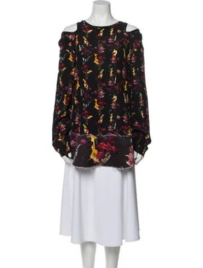 Pre-owned Jonathan Cohen Silk Floral Print Tunic In Black