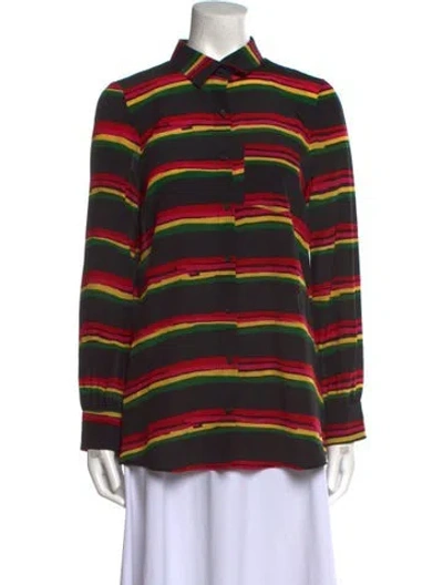 Pre-owned Jonathan Cohen Silk Striped Button-up Top In Black