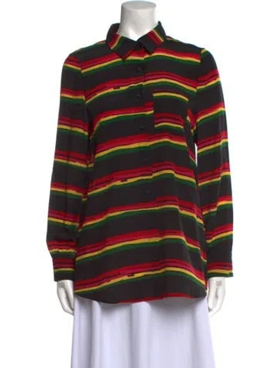 Pre-owned Jonathan Cohen Silk Striped Button-up Top W/ Tags In Black