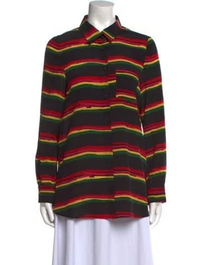 Pre-owned Jonathan Cohen Silk Striped Button-up Top W/ Tags In Black