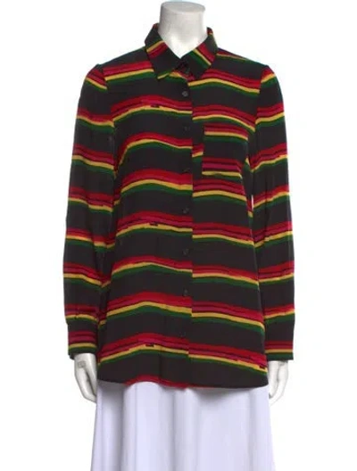 Pre-owned Jonathan Cohen Silk Striped Button-up Top W/ Tags In Black