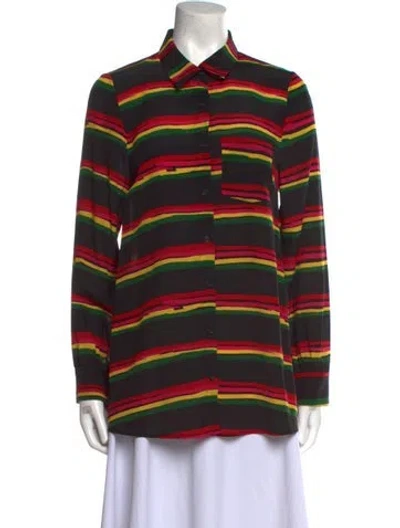 Pre-owned Jonathan Cohen Silk Striped Button-up Top W/ Tags In Black