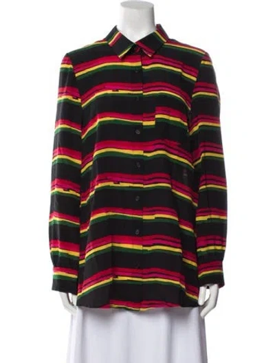 Pre-owned Jonathan Cohen Silk Striped Button-up Top W/ Tags In Black