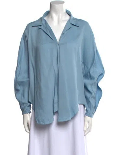 Pre-owned Jonathan Cohen Silk V-neck Blouse In Blue