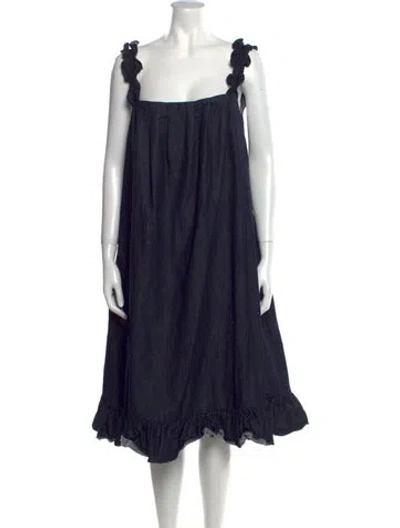 Pre-owned Jonathan Cohen Square Neckline Knee-length Dress In Blue