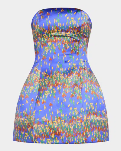 Jonathan Cohen Strapless Bustier Silk Mini Dress In Multi