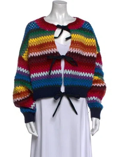 Pre-owned Jonathan Cohen Striped Crew Neck Sweater In White