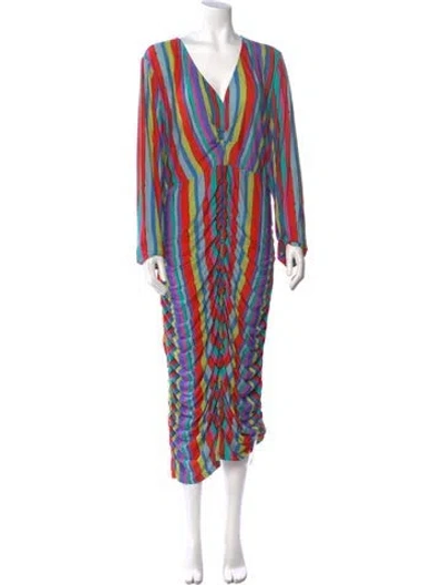 Pre-owned Jonathan Cohen Striped Long Dress W/ Tags In Green