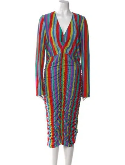 Pre-owned Jonathan Cohen Striped Midi Length Dress In Blue