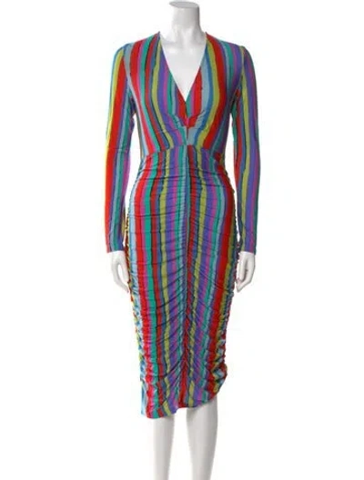 Pre-owned Jonathan Cohen Striped Midi Length Dress In Green