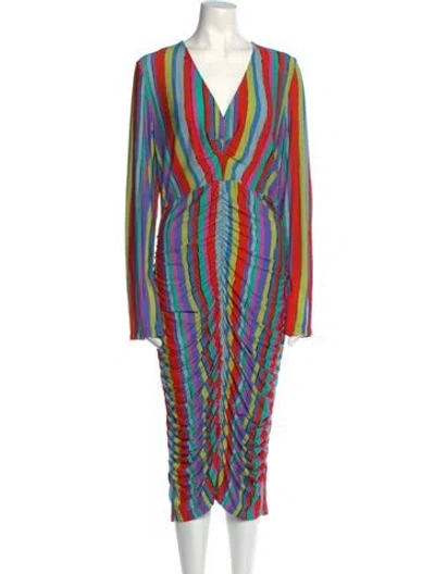 Pre-owned Jonathan Cohen Striped Midi Length Dress In Green