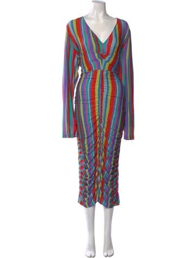 Pre-owned Jonathan Cohen Striped Midi Length Dress W/ Tags In Blue