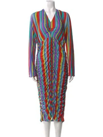 Pre-owned Jonathan Cohen Striped Midi Length Dress W/ Tags In Blue