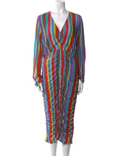 Pre-owned Jonathan Cohen Striped Midi Length Dress W/ Tags In Blue