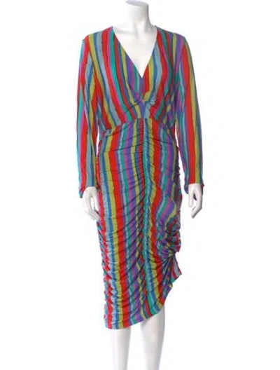 Pre-owned Jonathan Cohen Striped Midi Length Dress W/ Tags In Green
