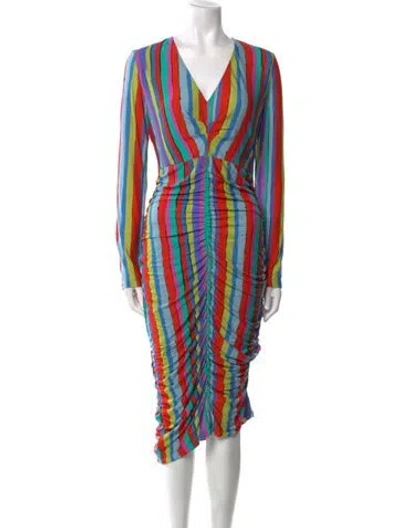 Pre-owned Jonathan Cohen Striped Midi Length Dress W/ Tags In Green