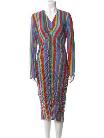 Pre-owned Jonathan Cohen Striped Midi Length Dress W/ Tags In Green