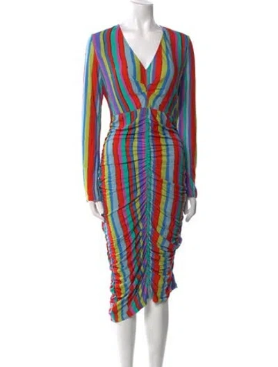 Pre-owned Jonathan Cohen Striped Midi Length Dress W/ Tags In Green