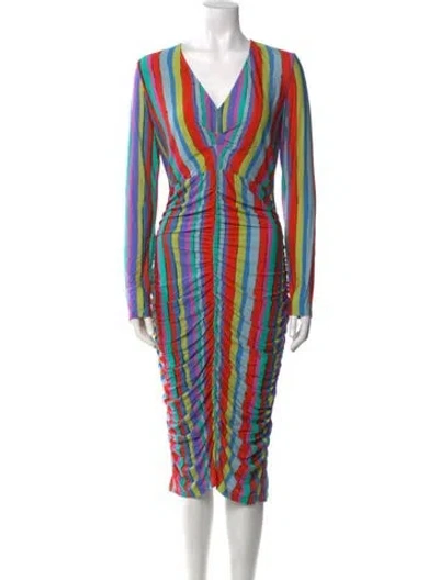 Pre-owned Jonathan Cohen Striped Midi Length Dress W/ Tags In Green