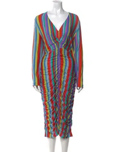 Pre-owned Jonathan Cohen Striped Midi Length Dress W/ Tags In Green