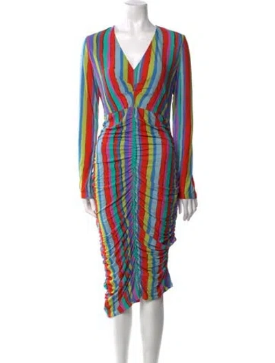 Pre-owned Jonathan Cohen Striped Midi Length Dress W/ Tags In Green