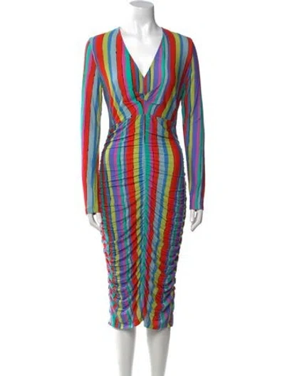 Pre-owned Jonathan Cohen Striped Midi Length Dress W/ Tags In Green