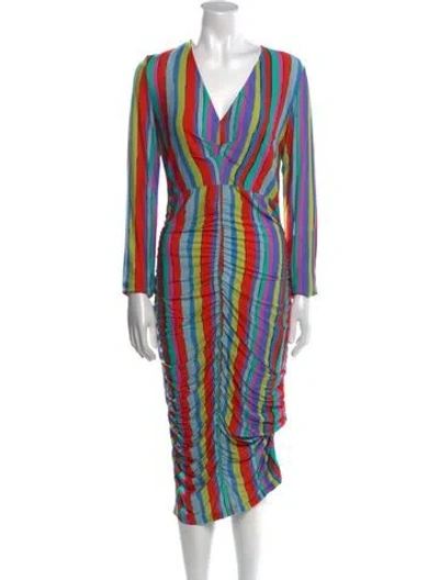 Pre-owned Jonathan Cohen Striped Midi Length Dress W/ Tags In Green