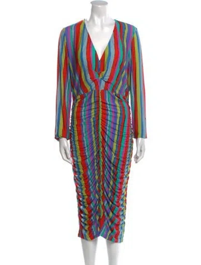 Pre-owned Jonathan Cohen Striped Midi Length Dress W/ Tags In Green