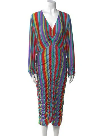 Pre-owned Jonathan Cohen Striped Midi Length Dress W/ Tags In Green