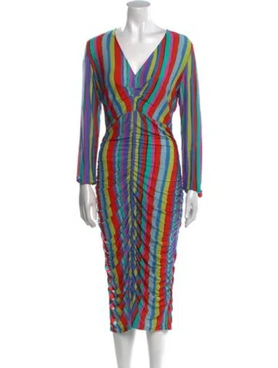 Pre-owned Jonathan Cohen Striped Midi Length Dress W/ Tags In Green