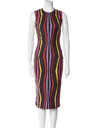 Pre-owned Jonathan Cohen Striped Midi Length Dress W/ Tags In Neutral