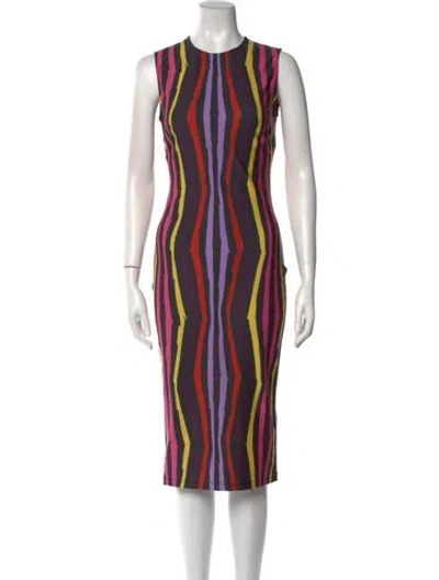 Pre-owned Jonathan Cohen Striped Midi Length Dress W/ Tags In Neutral