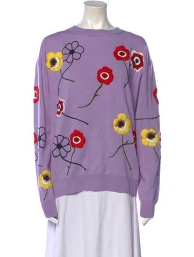 Pre-owned Jonathan Cohen Virgin Wool Floral Print Sweater In Purple