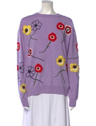 Pre-owned Jonathan Cohen Virgin Wool Floral Print Sweater W/ Tags In Purple