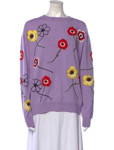 Pre-owned Jonathan Cohen Virgin Wool Floral Print Sweater W/ Tags In Purple