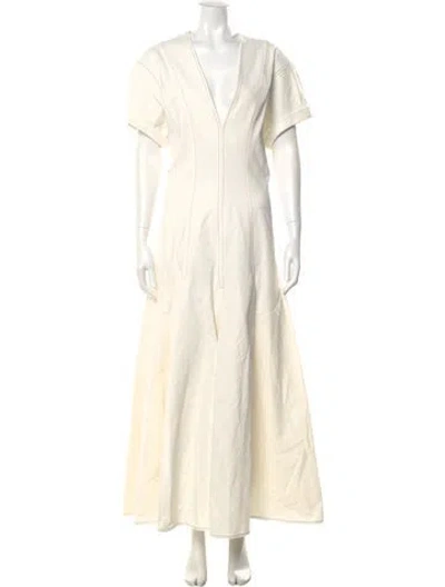 Pre-owned Jonathan Cohen V-neck Long Dress In Neutral