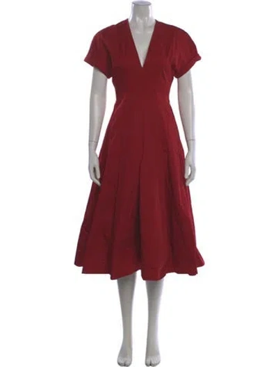 Pre-owned Jonathan Cohen V-neck Long Dress In Red