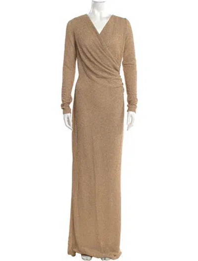 Pre-owned Jonathan Cohen V-neck Long Dress W/ Tags In Gold