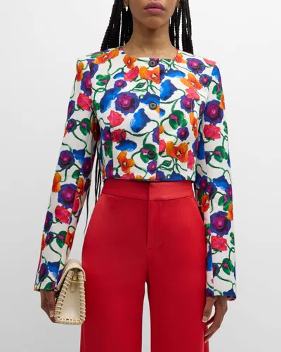Jonathan Cohen Wild Poppies Tailored Crop Jacket In Pink