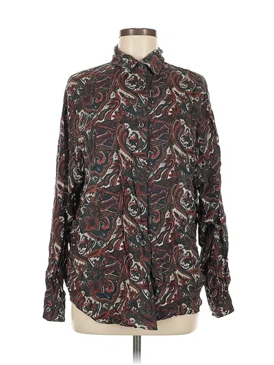 Pre-owned Jonathan Martin Long Sleeve Silk Top Brown Paisley Pattern Mock Neckline Tops