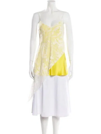 Pre-owned Jonathan Saunders Floral Print V-neck Top In Yellow