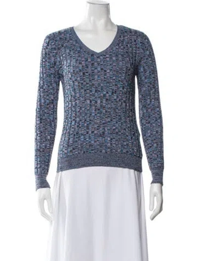 Pre-owned Jonathan Saunders Patterned V-neck Sweater In Blue/white