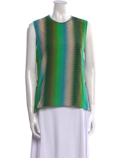 Pre-owned Jonathan Saunders Printed Crew Neck Top In Green