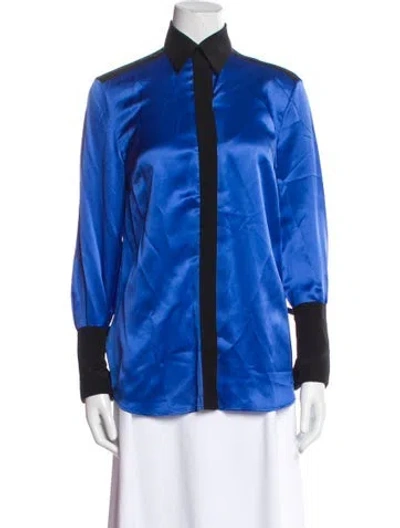 Pre-owned Jonathan Saunders Silk Long Sleeve Button-up Top In Blue