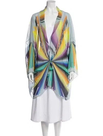 Pre-owned Jonathan Saunders Silk Striped Robe In Blue